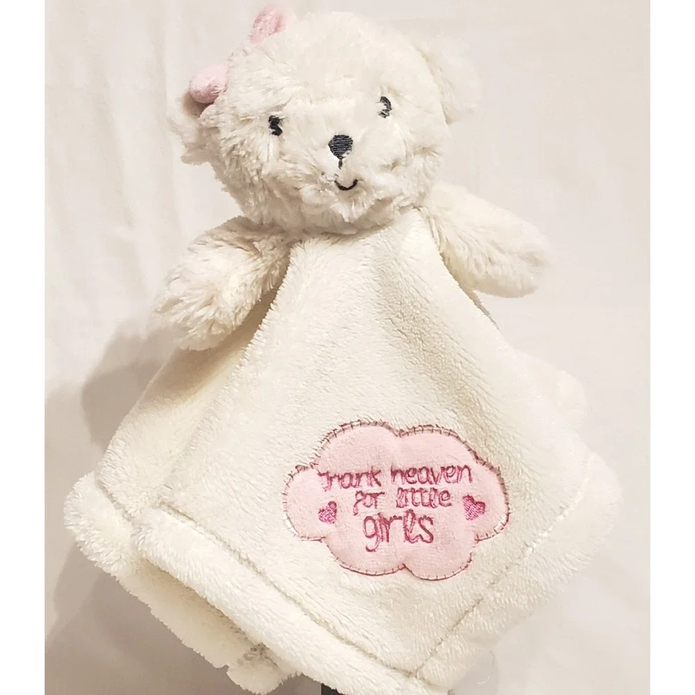 Baby Gear Lovey White Bear Pink Bow‎ Girls Fleece Baby Security Blanket  Plush